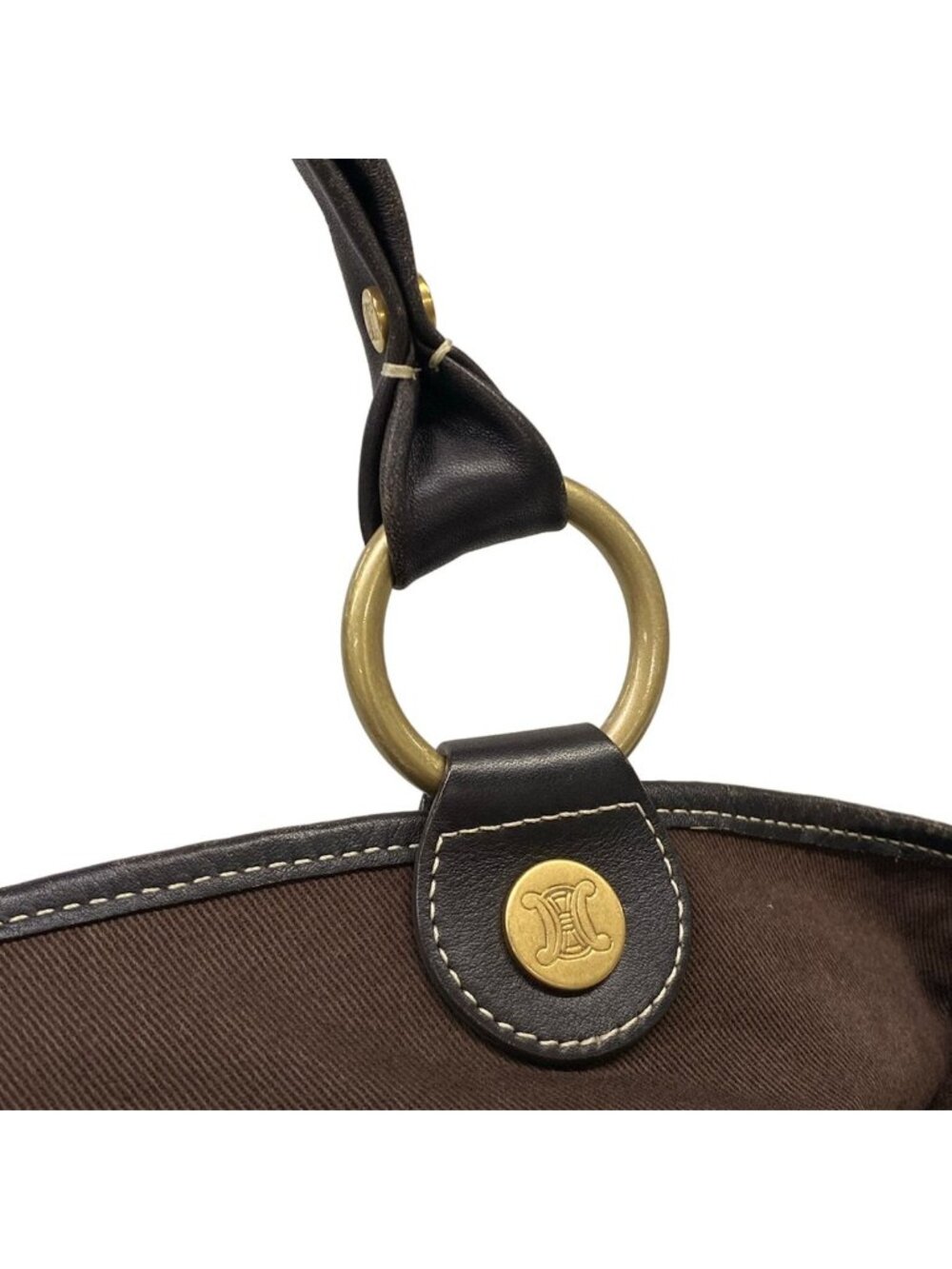 Celine Tote Macadam Pattern Dark Brown Beige Leather - Picture 10 of 15